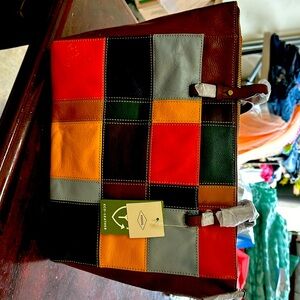 Fossil Leather Brown Patchwork Rachel TZ Tote NWT